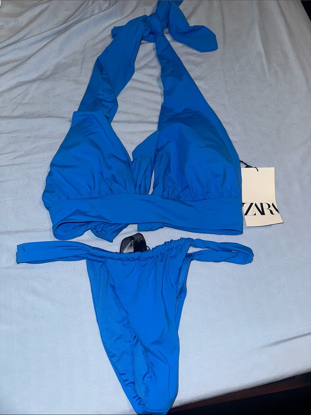 Zara Royal Blue Halter Bikini Set top xl bottom medium